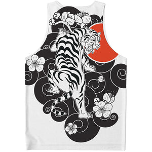 Japanese White Tiger Tattoo Print Men's Tank Top