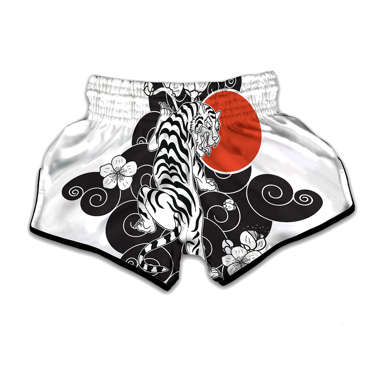 Japanese White Tiger Tattoo Print Muay Thai Boxing Shorts