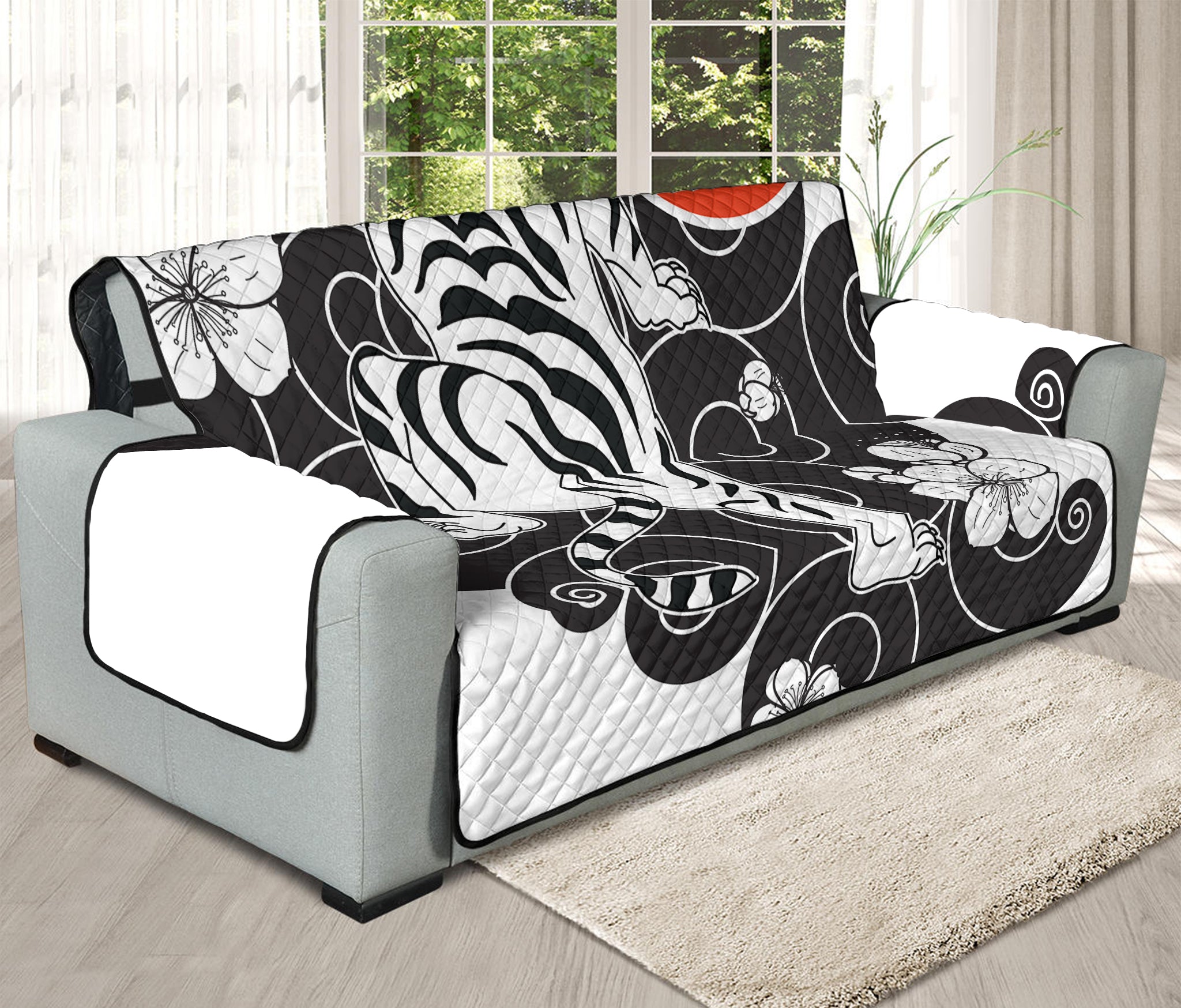 Japanese White Tiger Tattoo Print Oversized Sofa Protector