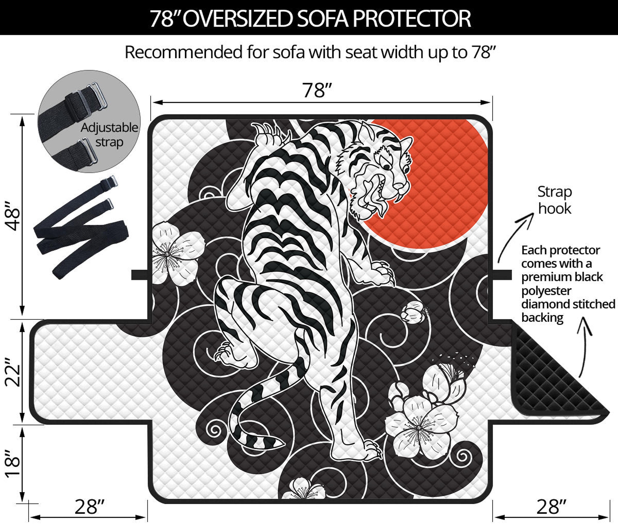 Japanese White Tiger Tattoo Print Oversized Sofa Protector