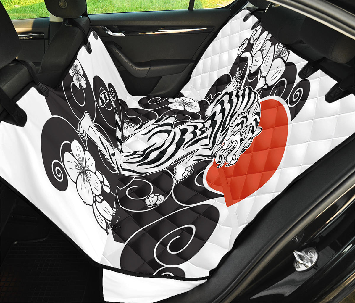 Japanese White Tiger Tattoo Print Pet Car Back Seat Cover