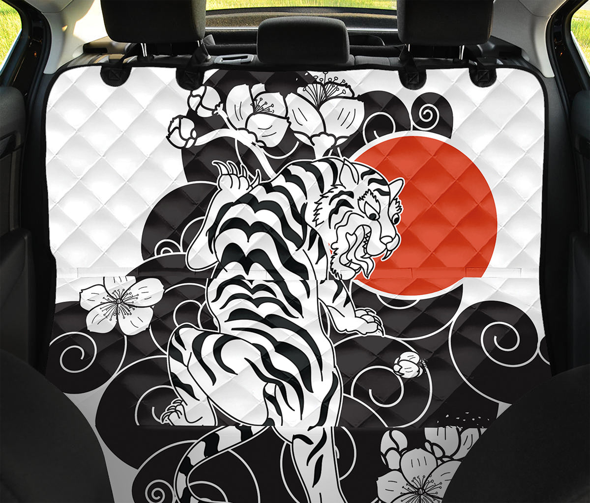 Japanese White Tiger Tattoo Print Pet Car Back Seat Cover