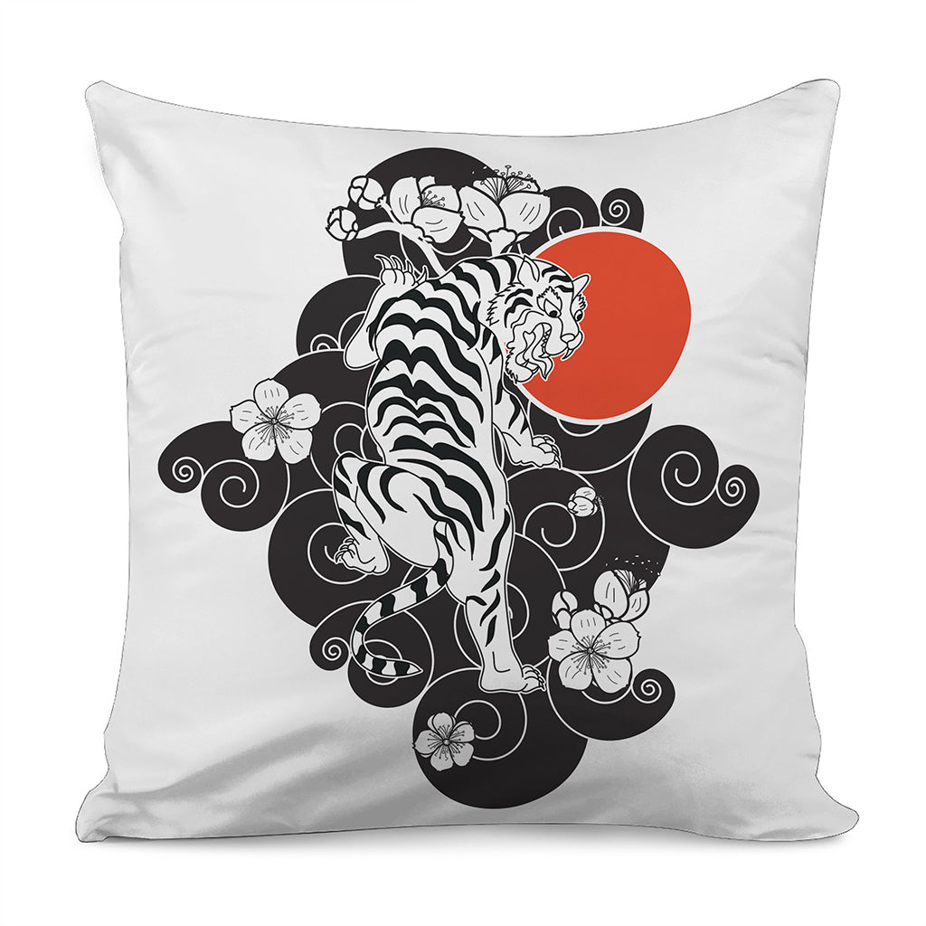 Japanese White Tiger Tattoo Print Pillow Cover