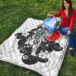 Japanese White Tiger Tattoo Print Quilt