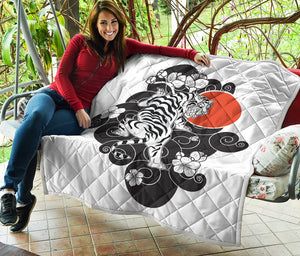 Japanese White Tiger Tattoo Print Quilt