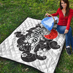 Japanese White Tiger Tattoo Print Quilt