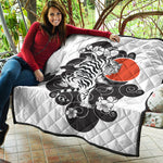 Japanese White Tiger Tattoo Print Quilt