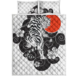 Japanese White Tiger Tattoo Print Quilt Bed Set