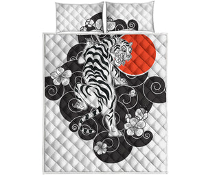 Japanese White Tiger Tattoo Print Quilt Bed Set