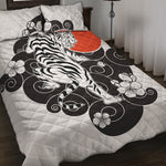 Japanese White Tiger Tattoo Print Quilt Bed Set