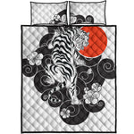 Japanese White Tiger Tattoo Print Quilt Bed Set