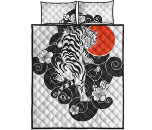 Japanese White Tiger Tattoo Print Quilt Bed Set