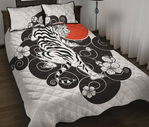 Japanese White Tiger Tattoo Print Quilt Bed Set