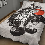 Japanese White Tiger Tattoo Print Quilt Bed Set