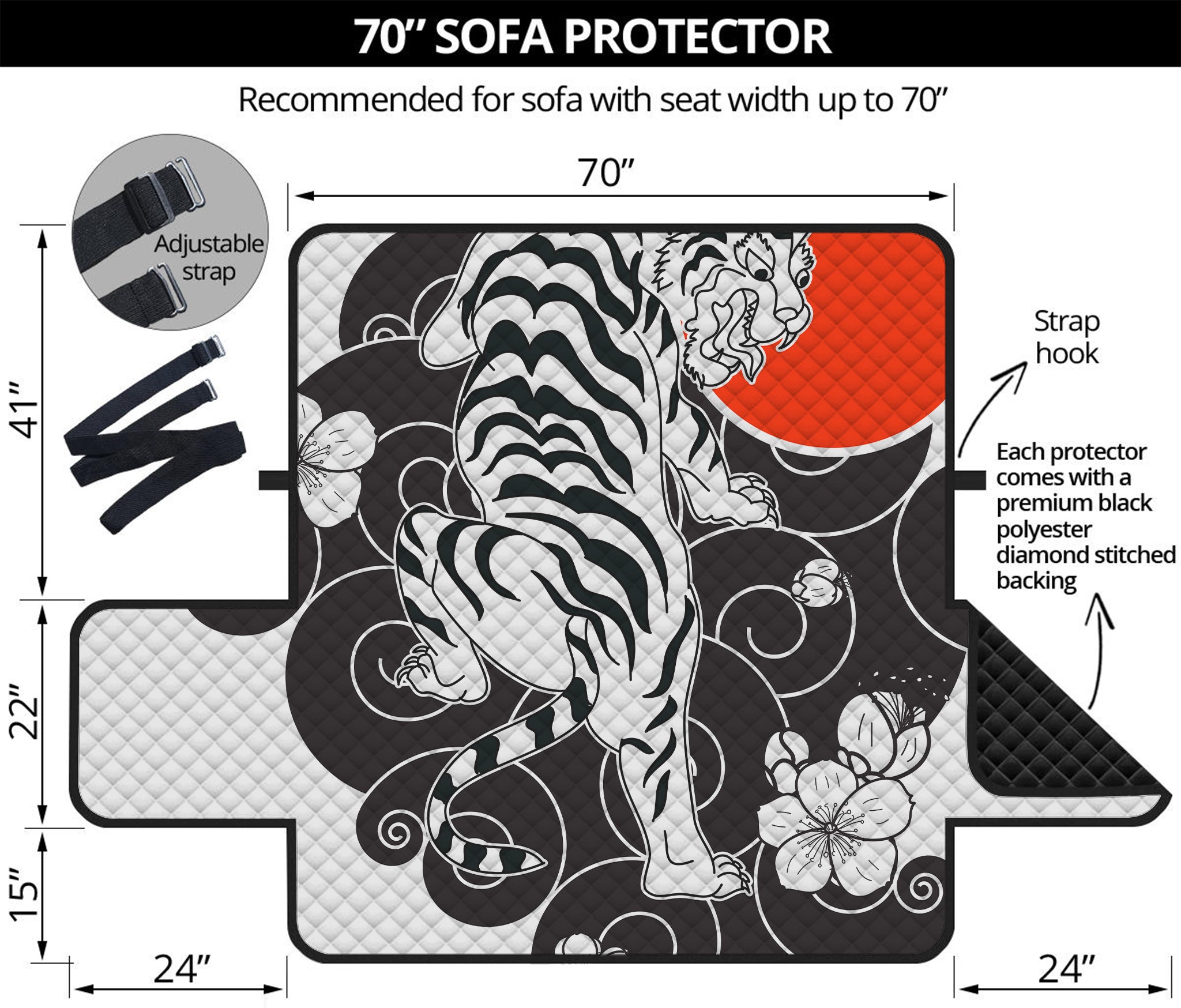 Japanese White Tiger Tattoo Print Sofa Protector