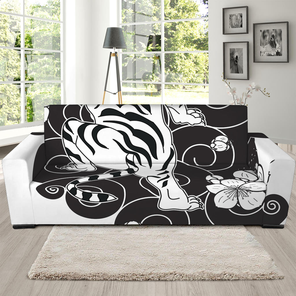 Japanese White Tiger Tattoo Print Sofa Slipcover