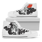 Japanese White Tiger Tattoo Print White High Top Shoes