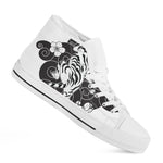 Japanese White Tiger Tattoo Print White High Top Shoes