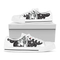 Japanese White Tiger Tattoo Print White Low Top Sneakers