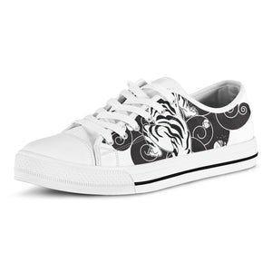 Japanese White Tiger Tattoo Print White Low Top Shoes