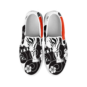 Japanese White Tiger Tattoo Print White Slip On Shoes