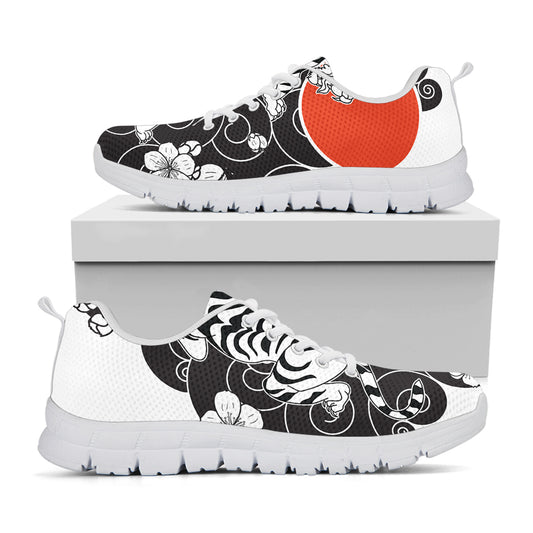 Japanese White Tiger Tattoo Print White Sneakers
