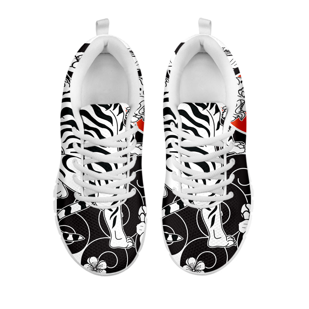 Japanese White Tiger Tattoo Print White Sneakers
