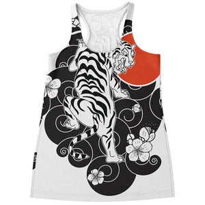 Japanese White Tiger Tattoo Print Women's Racerback Tank Top