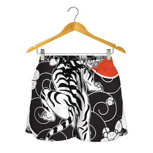 Japanese White Tiger Tattoo Print Women's Shorts