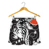 Japanese White Tiger Tattoo Print Women's Shorts