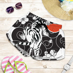 Japanese White Tiger Tattoo Print Women's Shorts