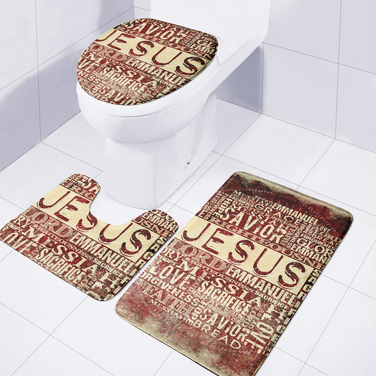 Jesus Religious Words Print 3 Piece Bath Mat Set