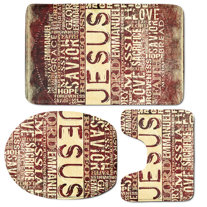 Jesus Religious Words Print 3 Piece Bath Mat Set