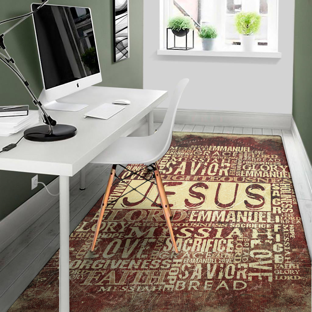 Jesus Religious Words Print Area Rug