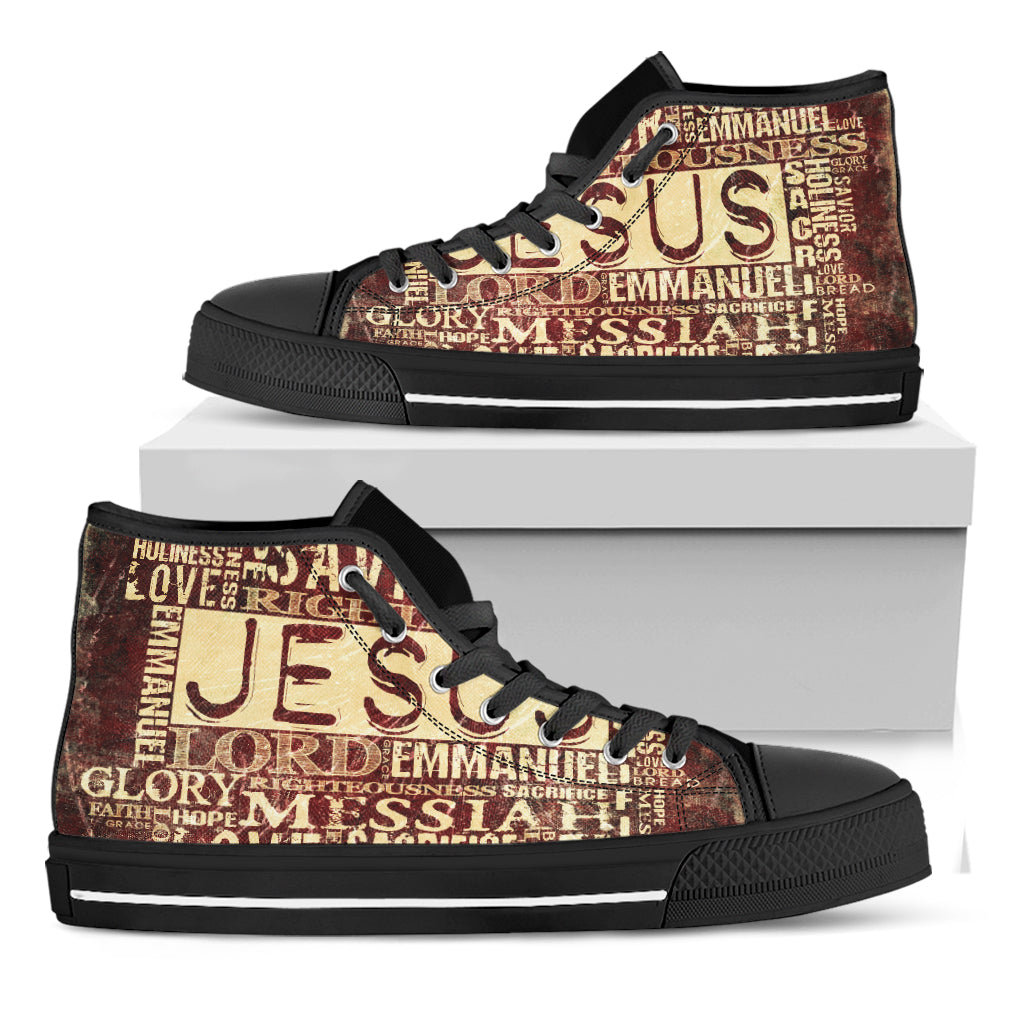 Jesus Religious Words Print Black High Top Sneakers – GearFrost