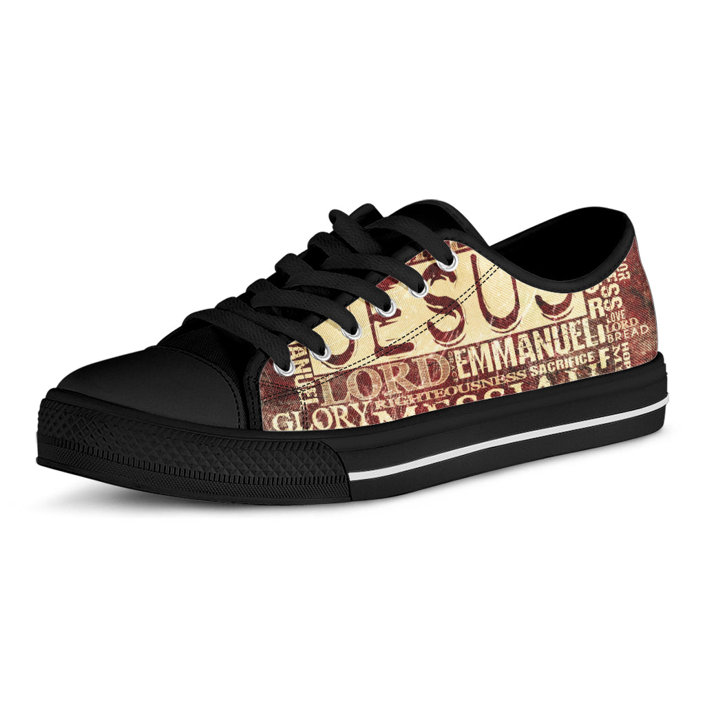 Jesus Religious Words Print Black Low Top Shoes 