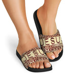 Jesus Religious Words Print Black Slide Sandals