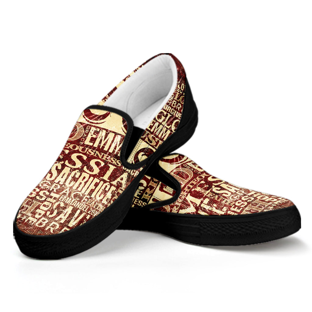 Jesus Religious Words Print Black Slip On Shoes