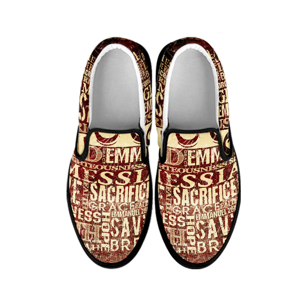 Jesus Religious Words Print Black Slip On Shoes