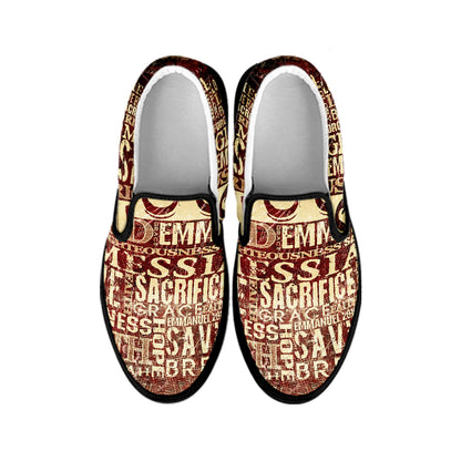 Jesus Religious Words Print Black Slip On Shoes