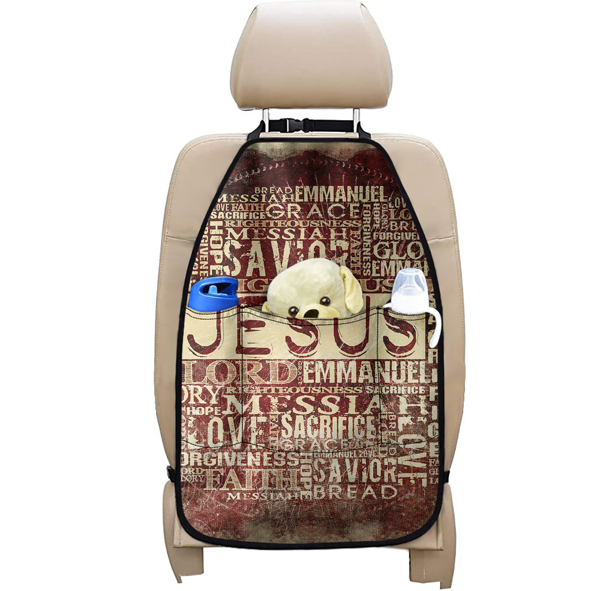 Jesus Religious Words Print Car Seat Organizers