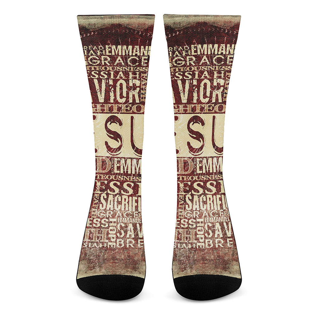 Jesus Religious Words Print Crew Socks