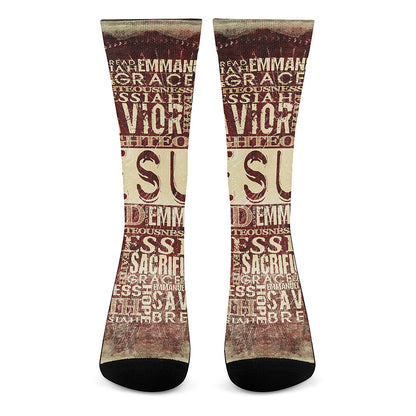 Jesus Religious Words Print Crew Socks