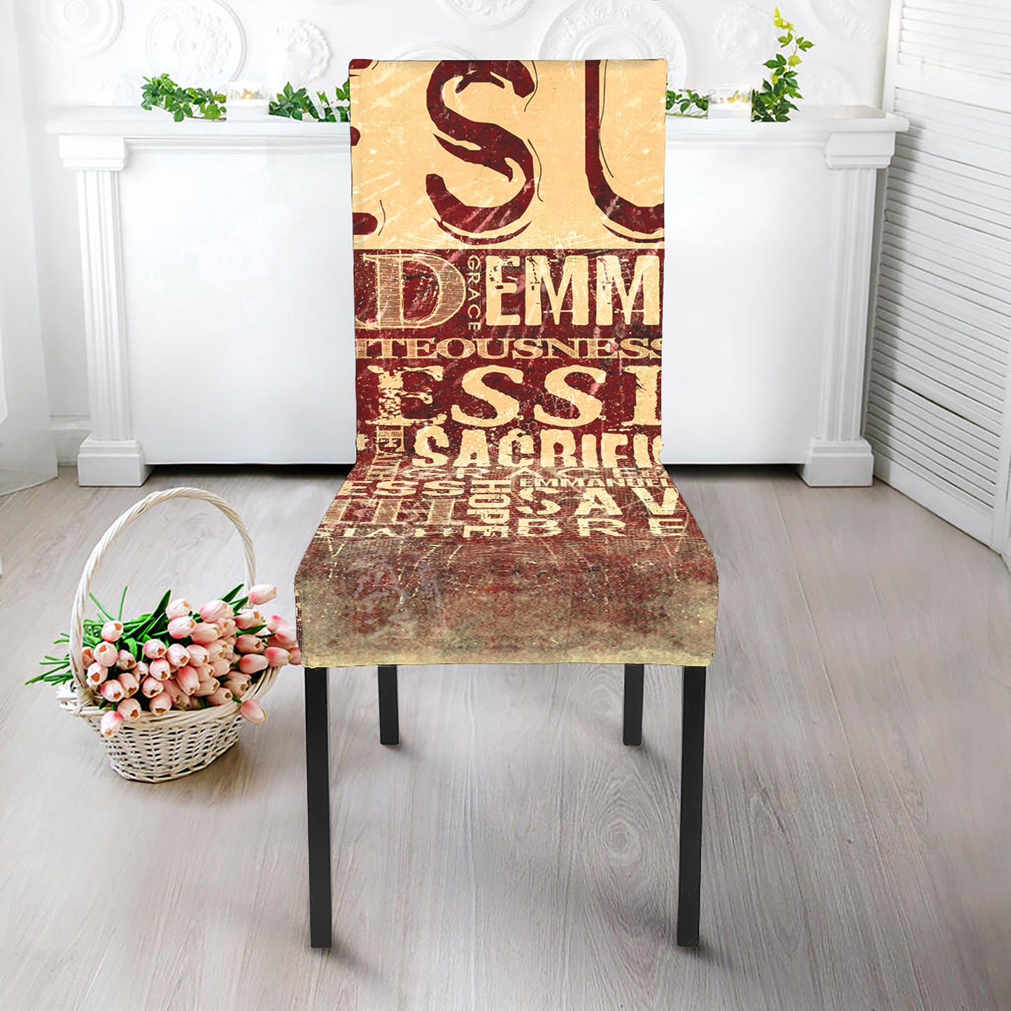 Jesus Religious Words Print Dining Chair Slipcover