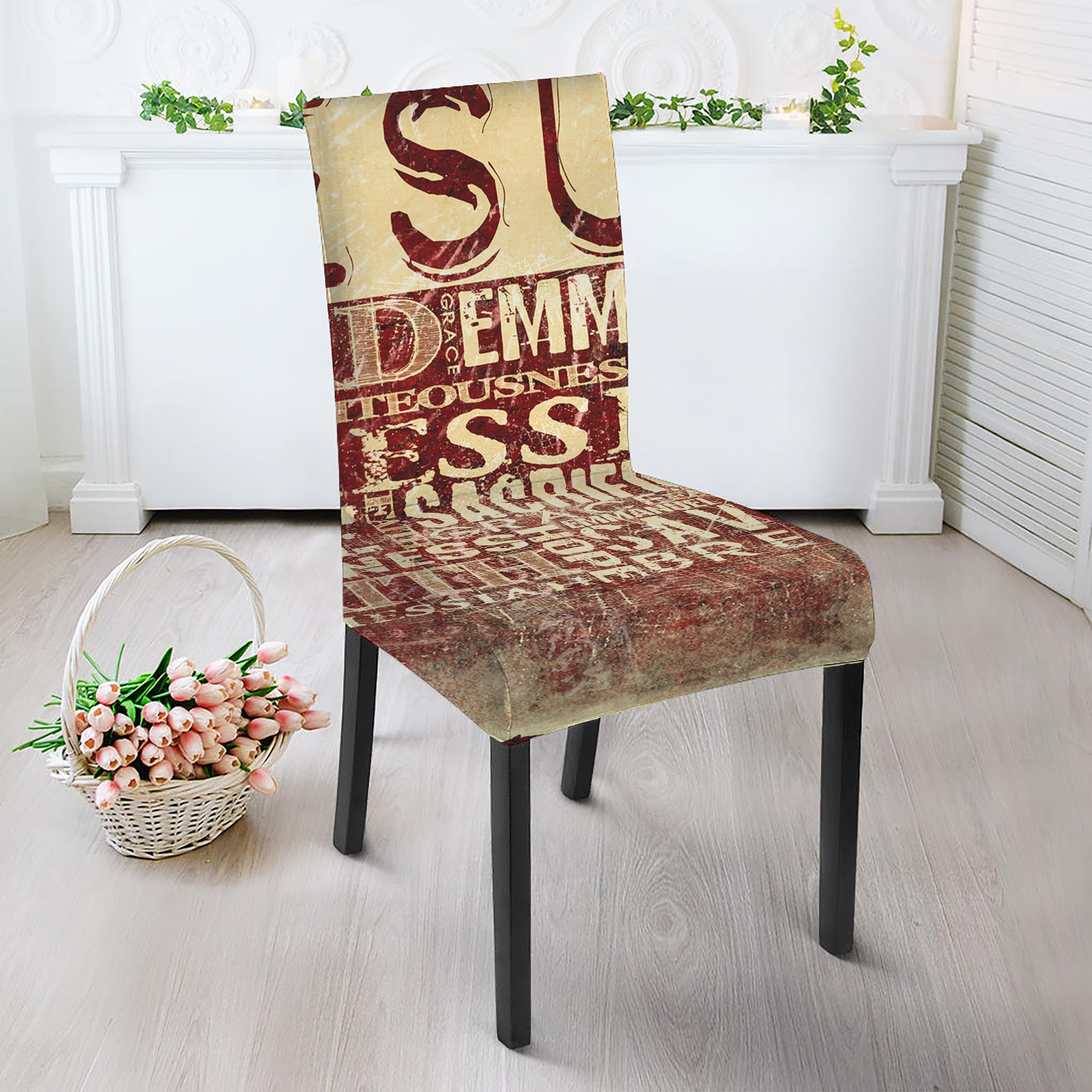 Jesus Religious Words Print Dining Chair Slipcover