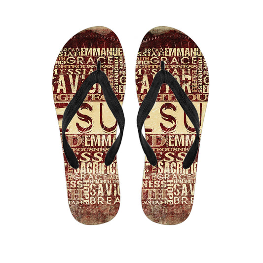 Jesus Religious Words Print Flip Flops