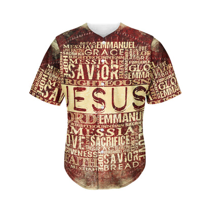Jesus Religious Words Print Men's Baseball Jersey