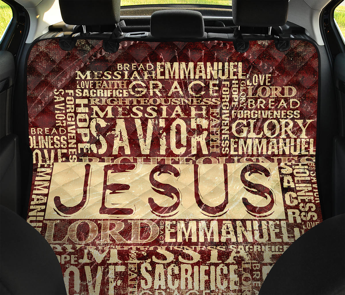 Jesus Religious Words Print Pet Car Back Seat Cover