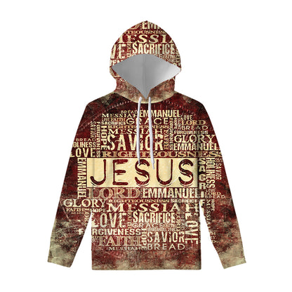 Jesus Religious Words Print Pullover Hoodie