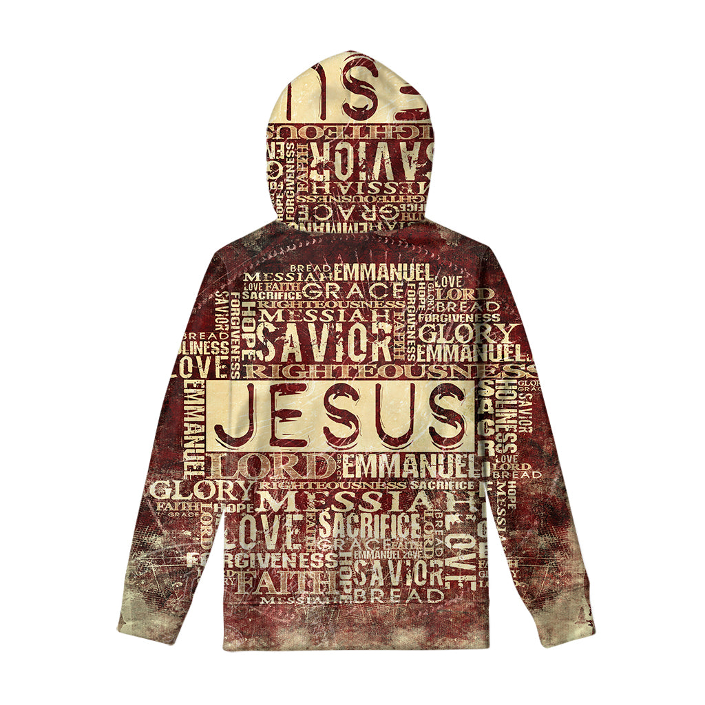 Jesus Religious Words Print Pullover Hoodie